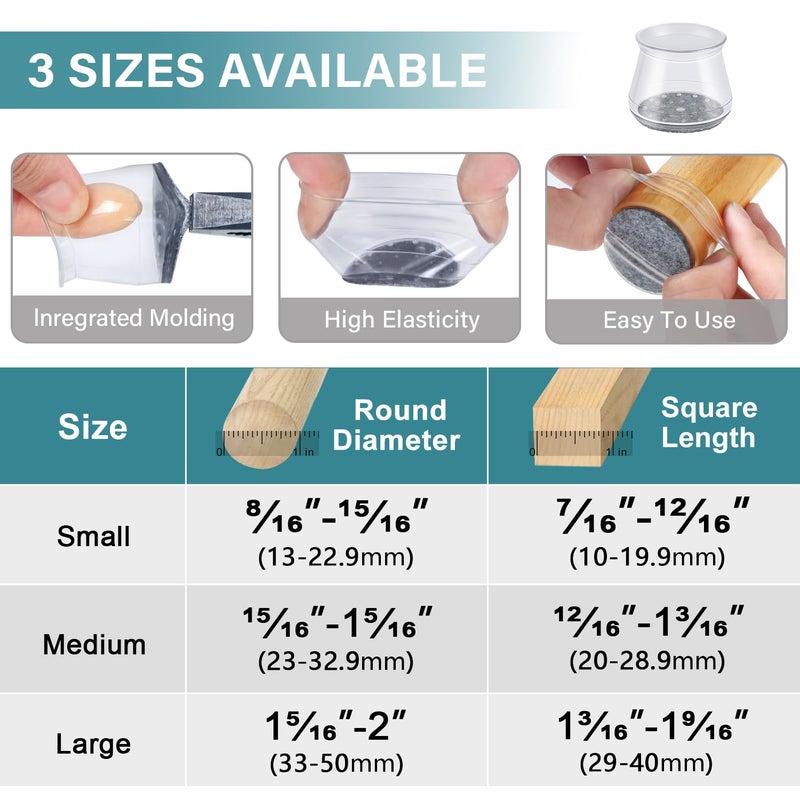 ANSIBLE 24 Pcs Chair Leg Floor Protectors Round, Silicone Felt Furniture Leg Pads Caps Covers for Hardwood Floors (Fit 1-5/16"" to 2"") - Image 5